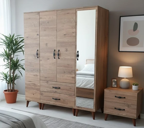 Zerka concept Koru 4 Kapaklı Dolap Gardırop - Çam M3 Çam ürün görseli 1