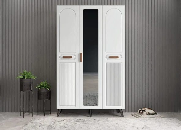 Zerka concept Monere Membran 3 Kapaklı Portmanto Montaj Dahil Füme Beyaz 120 Cm ürün görseli 1