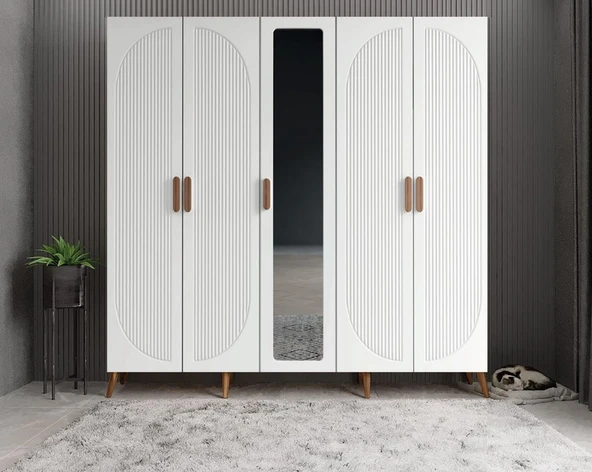 Zerka concept Dustin Membran 5 Kapaklı Portmanto Montaj Dahil Ceviz Beyaz 175 ürün görseli 1