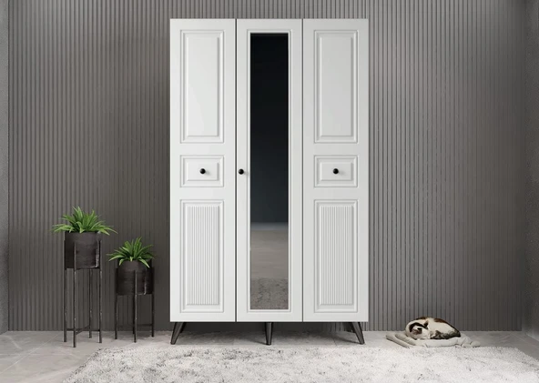 Zerka concept Greta Membran 3 Kapaklı Portmanto Montaj Dahil Füme Beyaz 120 Cm ürün görseli 1