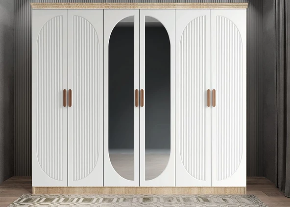Zerka concept Lorin Membran 6 Kapaklı Gardırop Montaj Dahil Meşe Beyaz 240 Cm ürün görseli 1