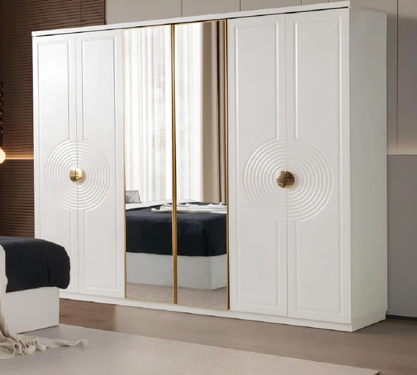 Zerka concept Doğa Mdf Membranlı 6 Kapaklı Gardırop Dolap Beyaz ürün görseli 1