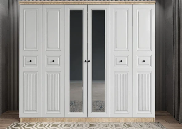 Zerka concept Merina Membran 6 Kapaklı Gardırop Montaj Dahil Meşe Beyaz 210 Cm ürün görseli 1