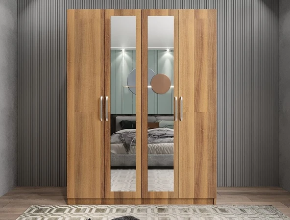 Zerka concept Bevel 4 Kapaklı Gizli Çekmeceli Gardırop Cv 180 Cm - Montaj Dahil ürün görseli 1