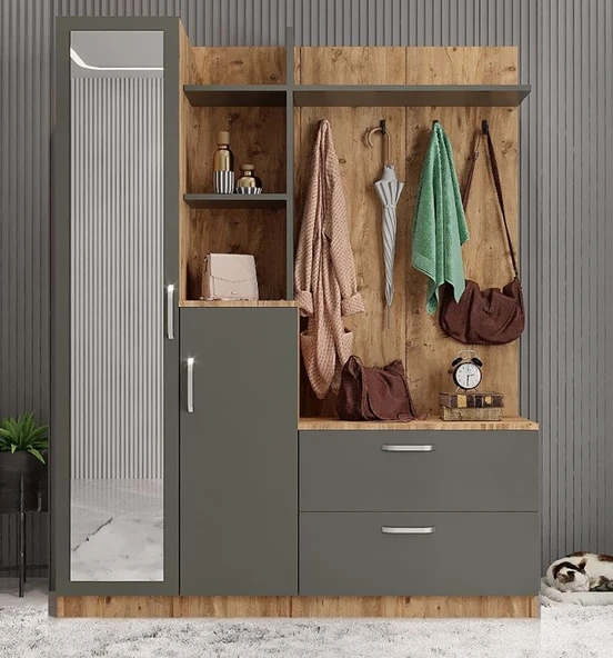 Zerka concept Çizgi Portmanto Vestiyer Çam Füme-180 cm ürün görseli 1