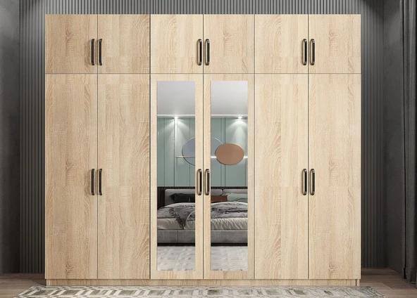 Zerka concept Pamela 12 Kapaklı Gardırop Dolap Meşe 240 Cm - Montaj Dahil ürün görseli 1