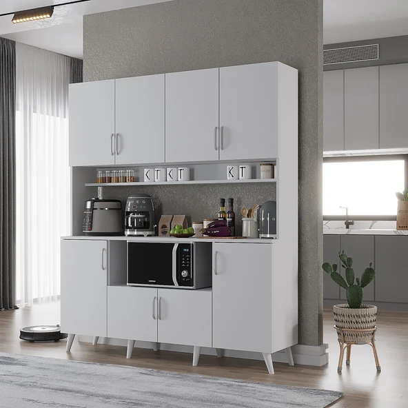 Zerka concept Nora Kahve Köşesi Çok Amaçlı Dolap Kiler Mutfak Dolabı Beyaz 160cm Beyaz ürün görseli 1