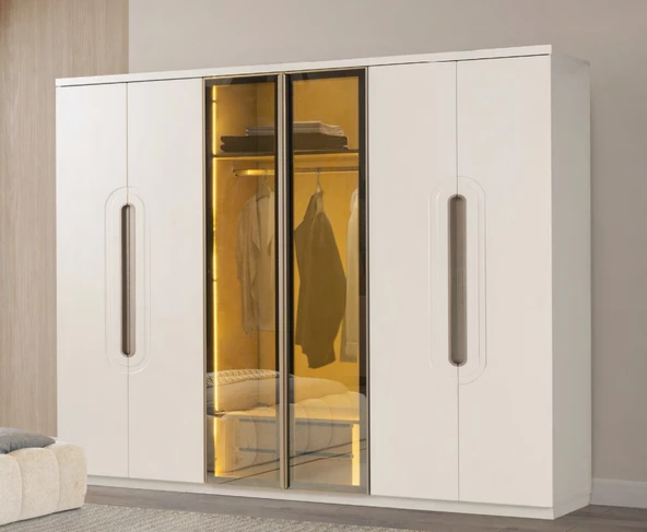 Zerka concept Hale Mdf 6 Kapaklı Gardırop Dolap Beyaz Kurulum Dahil ürün görseli 1
