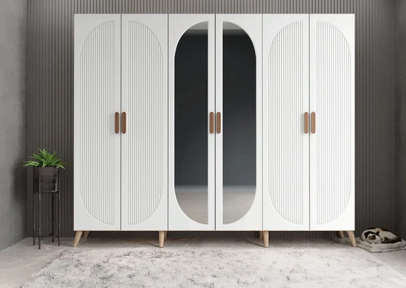 Zerka concept Monet Membran 6 Kapaklı Portmanto Montaj Dahil Meşe Beyaz 240 Cm ürün görseli 1