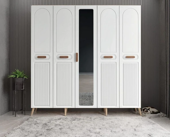 Zerka concept Violin Membran 5 Kapaklı Portmanto Montaj Dahil Meşe Beyaz 175 Cm ürün görseli 1