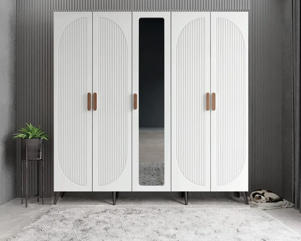 Zerka concept Dustin Membran 5 Kapaklı Portmanto Montaj Dahil Füme Beyaz 200 Cm ürün görseli 1