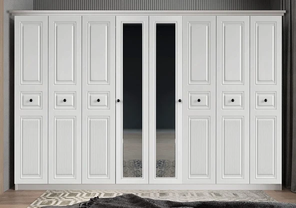 Zerka concept Sementa Membran 8 Kapaklı Gardırop Montaj Dahil Beyaz 320 Cm ürün görseli 1