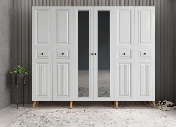 Zerka concept Meridyen Membran 6 Kapaklı Portmanto Montaj Dahil Çam Beyaz 240 C ürün görseli 1