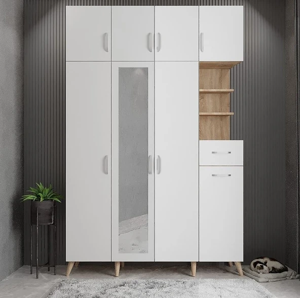 Zerka concept Açelya Portmanto Vestiyer Meşe Beyaz180cm M11 ürün görseli 1