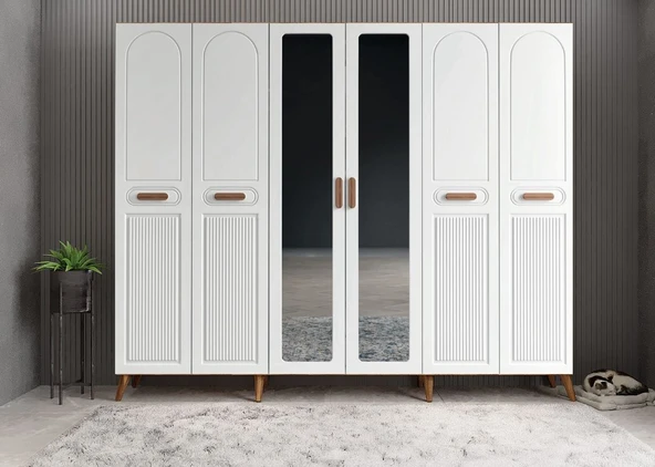 Zerka concept Letto Membran 6 Kapaklı Portmanto Montaj Dahil Ceviz Beyaz 210 Cm ürün görseli 1