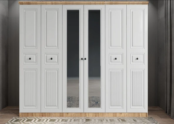 Zerka concept Merina Membran 6 Kapaklı Gardırop Montaj Dahil Çam Beyaz 240 Cm ürün görseli 1