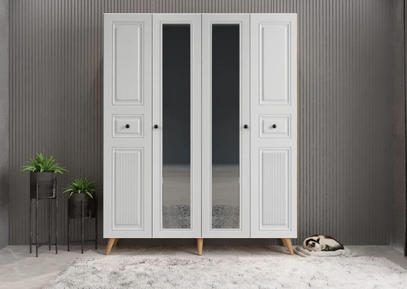 Zerka concept Nossa Membran 4 Kapaklı Portmanto Montaj Dahil Çam Beyaz 160 Cm ürün görseli 1