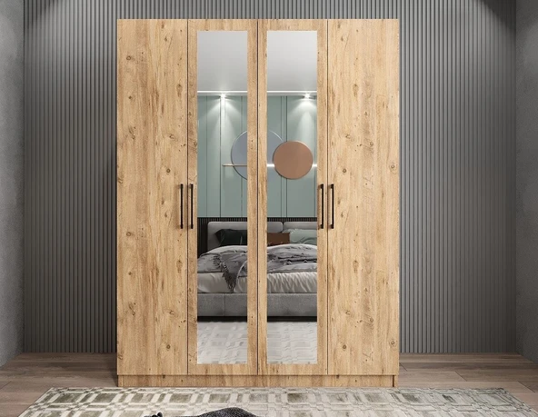 Zerka concept Bevel 4 Kapaklı Gizli Çekmeceli Gardırop Çam 160 Cm- Montaj Dahil ürün görseli 1