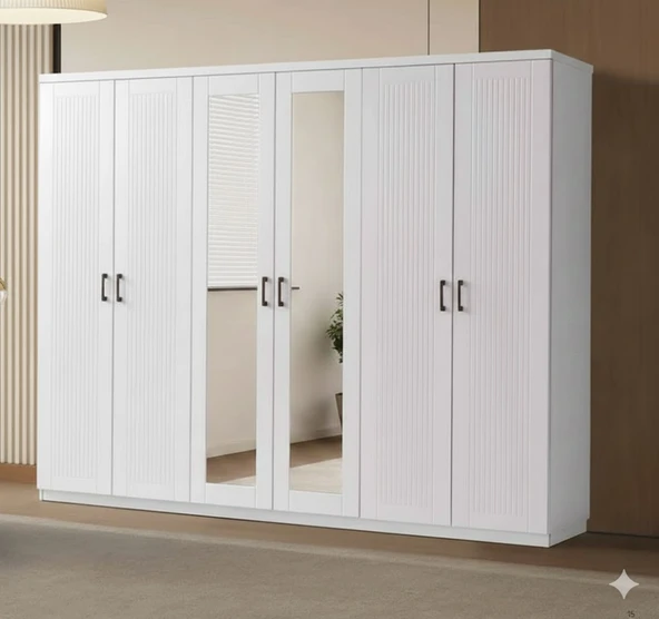 Zerka concept Lilyum Tamamı Mdf 6 Kapaklı Membran Gardırop 220 Cm Beyaz ürün görseli 1