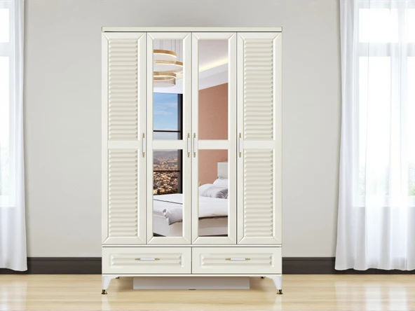 Zerka concept Çisil 4 Kapaklı Çekmeceli Mdf Membran Dolap Gardırop Beyaz ürün görseli 1