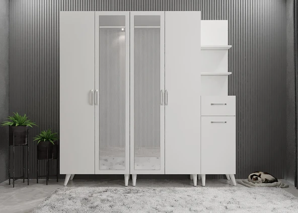Zerka concept Açelya Portmanto Vestiyer Ayakkabılık Beyaz M1 175cm Beyaz ürün görseli 1