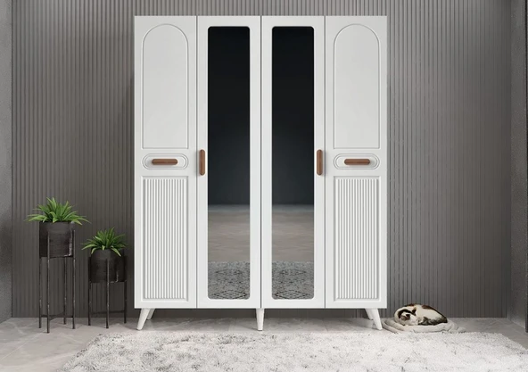 Zerka concept Zenon Membran 4 Kapaklı Portmanto Montaj Dahil Beyaz 160 Cm ürün görseli 1