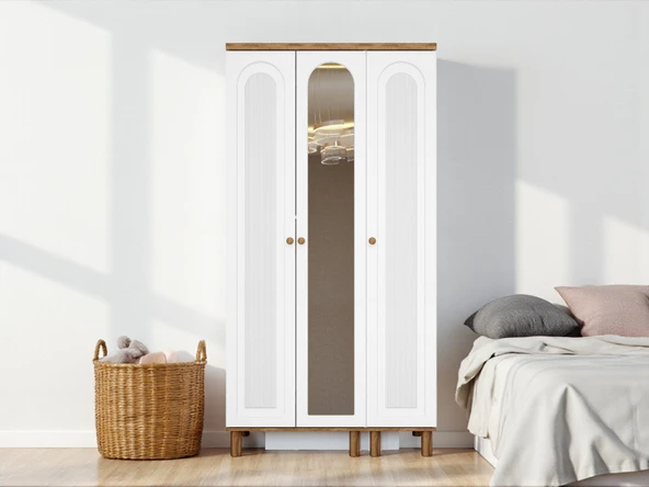 Zerka concept Gülce 3 Kapaklı Çekmeceli Mdf Membran Dolap Gardırop Beyaz ürün görseli 1