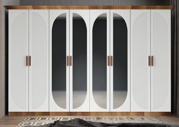 Zerka concept Foster Membran 8 Kapaklı Gardırop Montaj Dahil Ceviz Beyaz 320 Cm ürün görseli 1