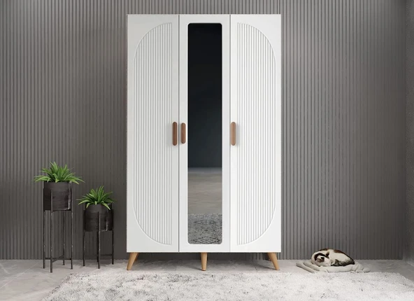 Zerka concept Robe Membran 3 Kapaklı Portmanto Montaj Dahil Meşe Beyaz 120 Cm ürün görseli 1