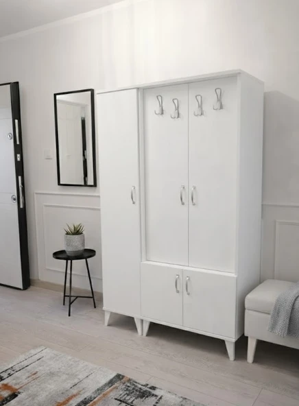Zerka concept Zerkaconcept Belin 3 Kapaklı Portmanto Vestiyer Ayakkabılık Dolap Beyaz - M1 Beyaz ürün görseli 1