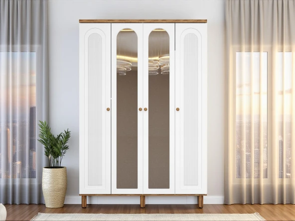 Zerka concept Gülce 4 Kapaklı Çekmeceli Mdf Membran Dolap Gardırop Beyaz ürün görseli 1