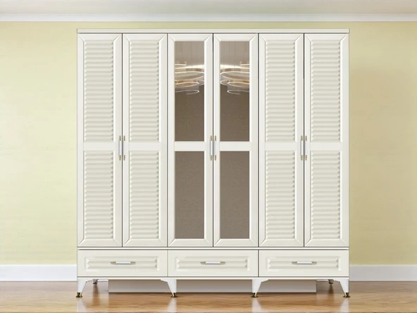 Zerka concept Çisil 6 Kapaklı Çekmeceli Mdf Membran Dolap Gardırop Beyaz ürün görseli 1