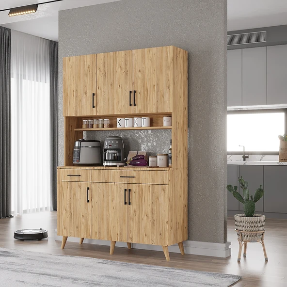 Zerka concept Maya Kahve Köşesi Çok Amaçlı Dolap Kiler Mutfak Dolabı Çam 120cm Çam ürün görseli 1