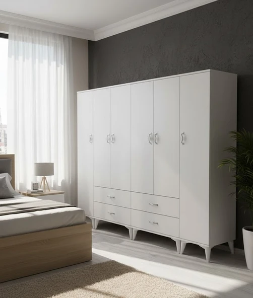 Zerka concept Zerkaconcept Odin 6 Kapaklı Dolap Gardırop Byz - M1 Beyaz ürün görseli 1