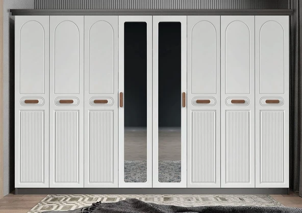Zerka concept Falcon Membran 8 Kapaklı Gardırop Montaj Dahil Füme Beyaz 320 Cm ürün görseli 1