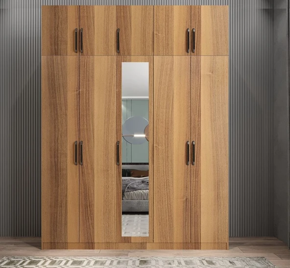 Zerka concept Soft 10 Kapaklı Yüklüklü Gizli Çekmeceli Gardırop Dolap Ceviz 175 Cm Ceviz ürün görseli 1