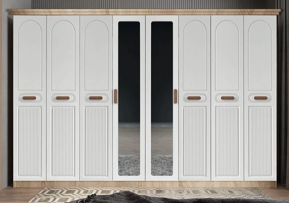 Zerka concept Falcon Membran 8 Kapaklı Gardırop Montaj Dahil Meşe Beyaz 320 Cm ürün görseli 1