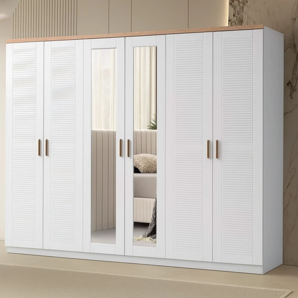 Zerka concept Mimoza Mdf 6 Kapaklı Membran Kaplama Gardırop Dolap 220 Cm Beyaz ürün görseli 1