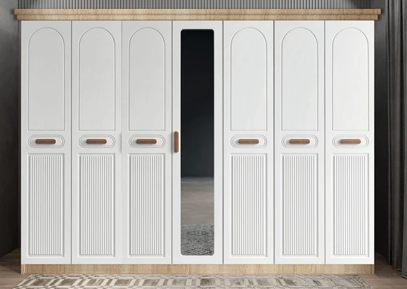 Zerka concept Etro Membran 7 Kapaklı Gardırop Montaj Dahil Meşe Beyaz 280 Cm ürün görseli 1