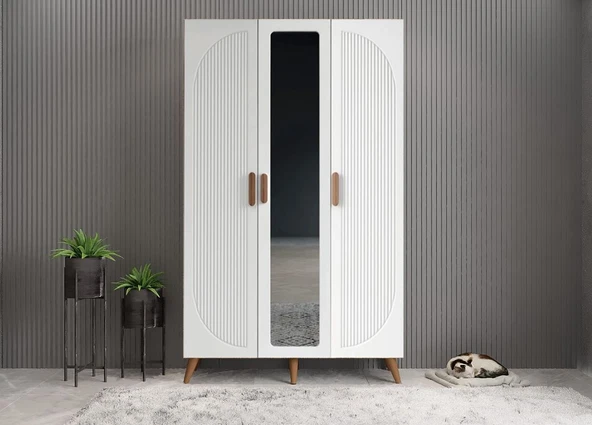 Zerka concept Robe Membran 3 Kapaklı Portmanto Montaj Dahil Ceviz Beyaz 120 Cm ürün görseli 1