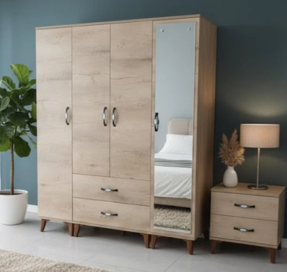 Zerka concept Zerkaconcept Koru 4 Kapaklı Dolap Gardırop Meşe - M3 Meşe ürün görseli 1