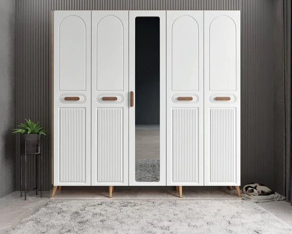 Zerka concept Violin Membran 5 Kapaklı Portmanto Montaj Dahil Çam Beyaz 200 Cm ürün görseli 1