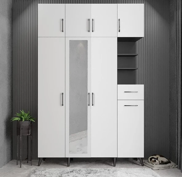 Zerka concept Açelya Portmanto Vestiyer Füme Beyaz180cm M11 ürün görseli 1