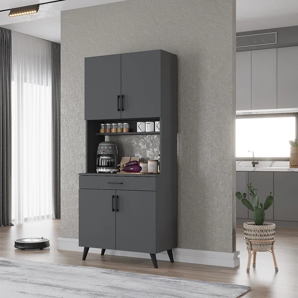Zerka concept Loysen Kahve Köşesi Çok Amaçlı Dolap Kiler Mutfak Dolabı Füme 70 Cm Antrasit ürün görseli 1