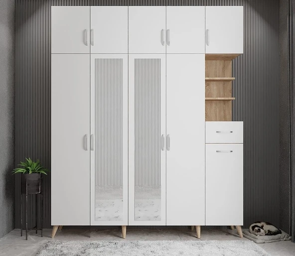 Zerka concept Açelya Portmanto Vestiyer Meşe Beyaz  200cm M10 ürün görseli 1