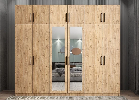 Zerka concept Pamela 12 Kapaklı Gardırop Dolap Çam 270 Cm - Montaj Dahil ürün görseli 1