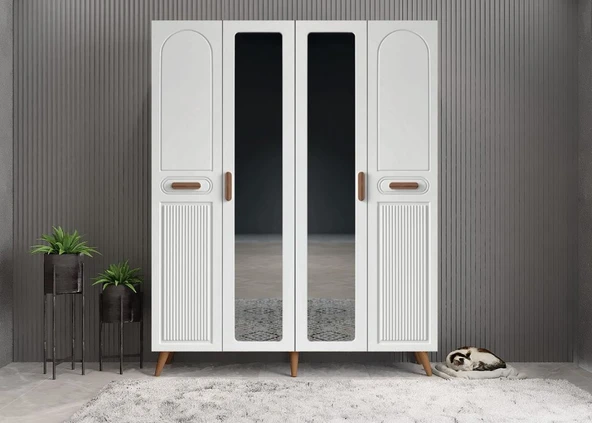 Zerka concept Zenon Membran 4 Kapaklı Portmanto Montaj Dahil Ceviz Beyaz 160 Cm ürün görseli 1