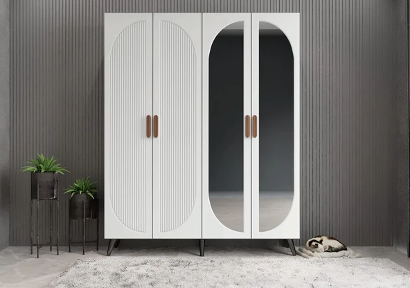 Zerka concept Koza Membran 4 Kapaklı Portmanto Montaj Dahil Füme Beyaz 140 Cm ürün görseli 1
