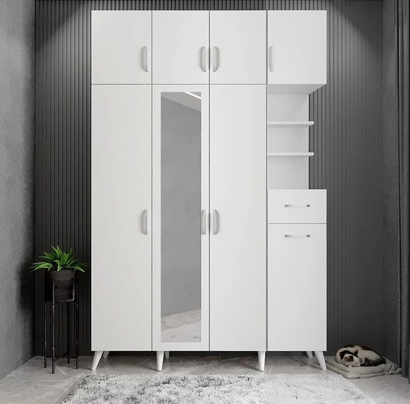 Zerka concept Açelya Portmanto Vestiyer Beyaz160 CM M11 ürün görseli 1