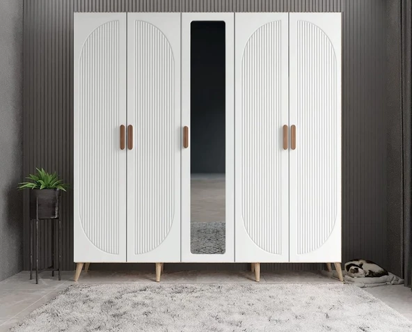 Zerka concept Dustin Membran 5 Kapaklı Portmanto Montaj Dahil Meşe Beyaz 175 Cm ürün görseli 1